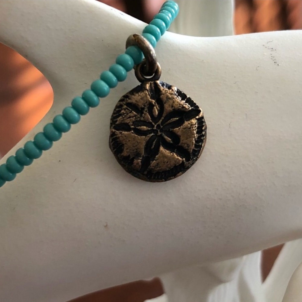 🏝 Bronze Sand Dollar Pendant & Turquoise Necklace